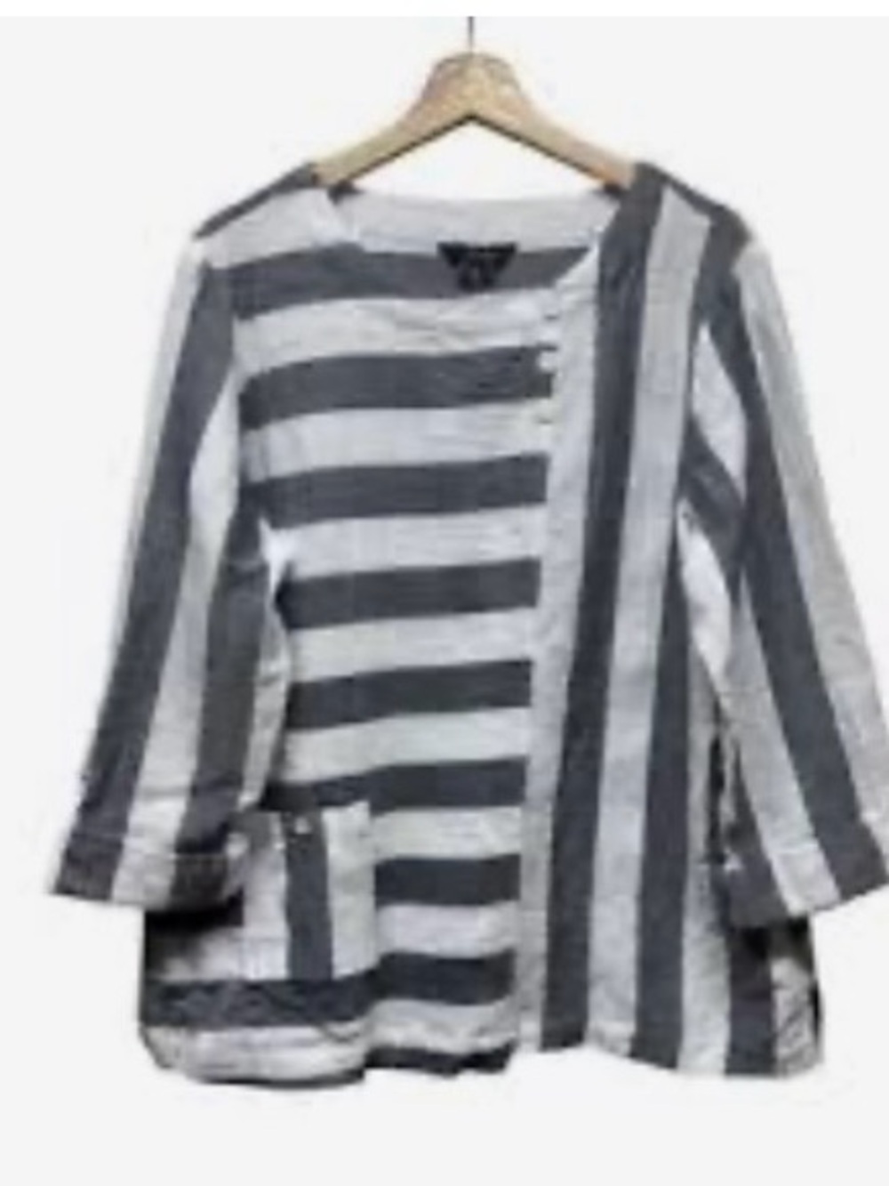 Casual Striped Long-Sleeve Blouse — Gray & White